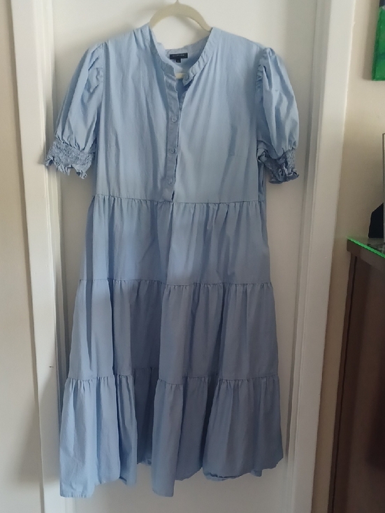 Who What Wear Dresses & Skirts - Who What Wear Pale Blue Tiered Midi Dress with Puff Sleeves